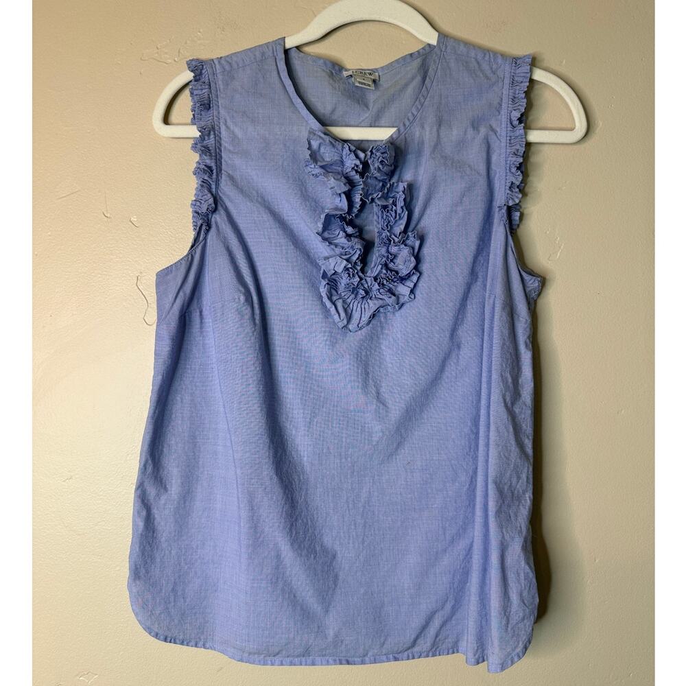 J.Crew F Blue Sleeveless Blouse Ruffle Detail 8